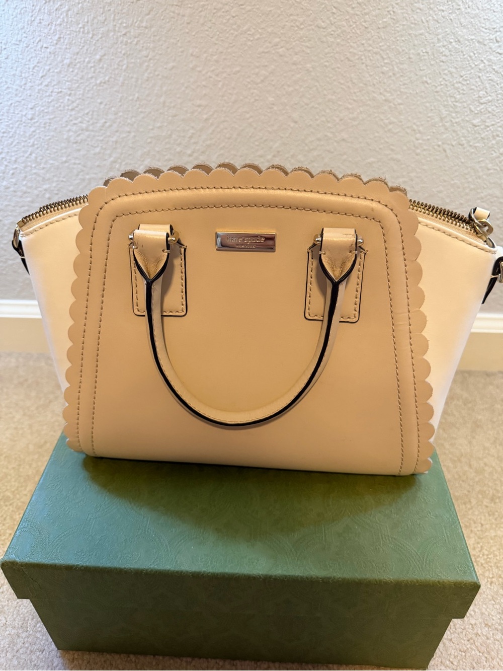 kate spade Cream and White Scalloped Leather Satchel